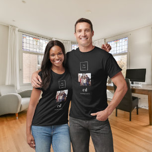 Schwarz-weiß-Foto-Monogramm-Name-Logo-Geschäft T-Shirt