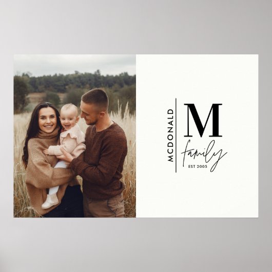 Schwarz-Weiß-Foto-Monogrammfamilie Poster (Vorne)