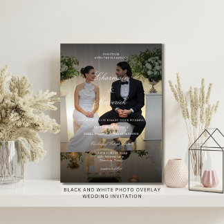 Schwarz-Weiß-Foto-Overlay-Hochzeit Einladung