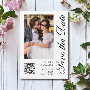 Schwarz-Weiß-Foto-QR-Script-Save-the-Date Magnetkarte