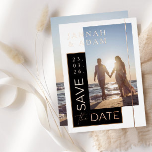 Schwarz-Weiß-Foto Roségold Save-the-Date-Karte Folieneinladung