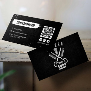 Schwarz-Weiß-Foto Rostiger Friseursalon QR-Code Visitenkarte
