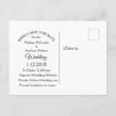 Schwarz-Weiß-Foto Save the Date Ankündigungspostkarte (Rückseite)