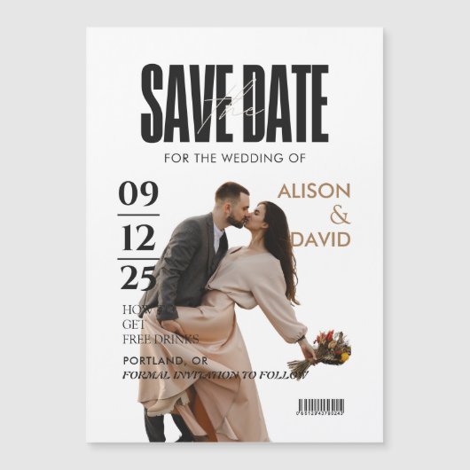 Schwarz-Weiß-Foto Save the Date Hochzeit Magneteinladung (Vorderseite)
