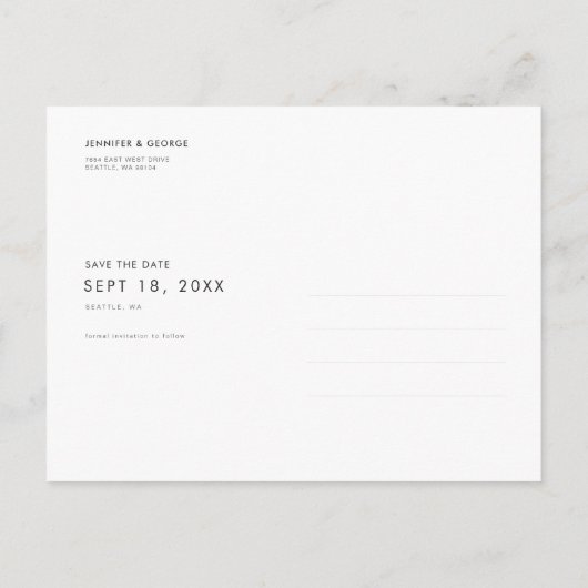 Schwarz-Weiß-Foto Save the Date Postkarte (Rückseite)