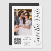 Schwarz-Weiß-Foto-Script-Save-the-Date-QR-Code Magnetkarte (Vorne/Hinten)
