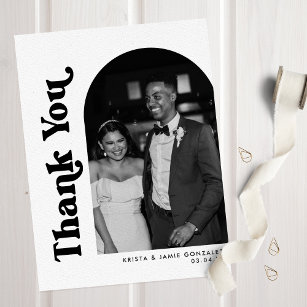Schwarz-Weiß-Foto- und Retro-Hochzeit Dankeskarte