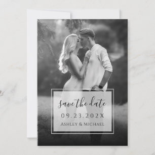 Schwarz-Weiß-Foto und Skript transparente Hochzeit Save The Date