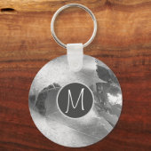 Schwarz-Weiß-Foto von Blätter der Weintraube Anfän Schlüsselanhänger (Vorderseite)