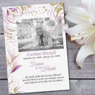 Schwarz-Weiß-Foto Zartes rosa und goldenes Blattwe Dankeskarte
