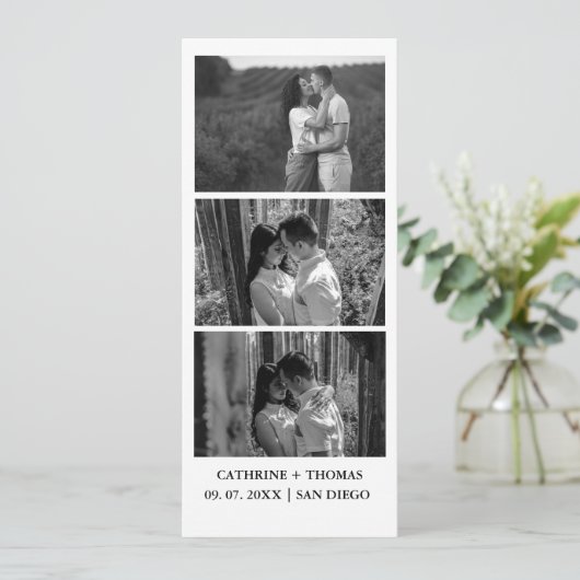 Schwarz-Weiß-Fotobooth-Overlay-Karte Save The Date (Stehend Vorderseite)