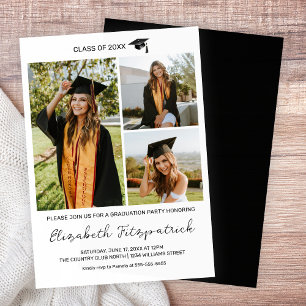 Schwarz-Weiß-Fotocollage-Abschlussfeier Einladung