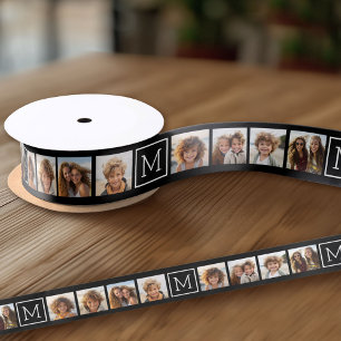 Schwarz-Weiß-Fotocollage Benutzerdefiniertes Monog Satinband