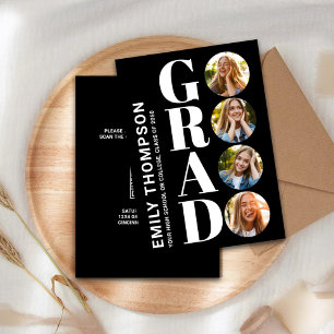 Schwarz-Weiß-FotoCollage für Graduate Einladung