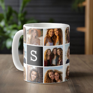 Schwarz-Weiß-Fotocollage Individuelles Monogramm Kaffeetasse