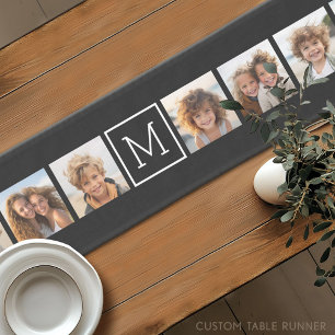 Schwarz-Weiß-Fotocollage Individuelles Monogramm Kurzer Tischläufer