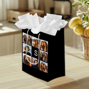 Schwarz-Weiß-Fotocollage Individuelles Monogramm Mittlere Geschenktüte