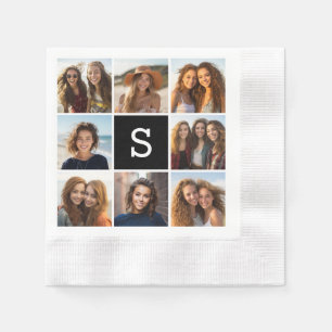 Schwarz-Weiß-Fotocollage Individuelles Monogramm Serviette