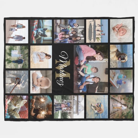 Schwarz-Weiß-FotoCollage Mit Monogramm Fleecedecke (Vorderseite (Horizontal))