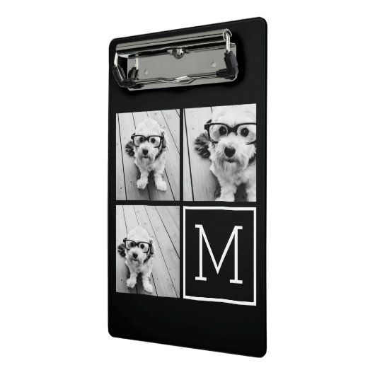 Schwarz-Weiß-FotoCollage mit Monogramm Mini Klemmbrett (Gewinkelt2)