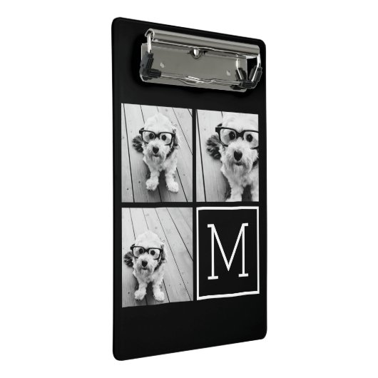 Schwarz-Weiß-FotoCollage mit Monogramm Mini Klemmbrett (Schrägansicht)