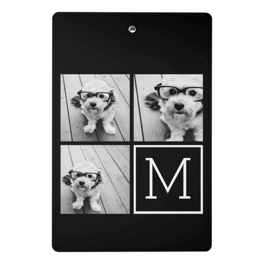 Schwarz-Weiß-FotoCollage mit Monogramm Mini Klemmbrett (Rückseite)