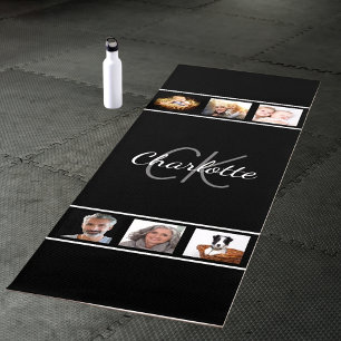 Schwarz-weiß-Fotocollage-Monogramm-Schrift Yogamatte