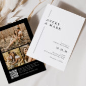 Schwarz-Weiß-Fotocollage QR-Code Hochzeit Einladung