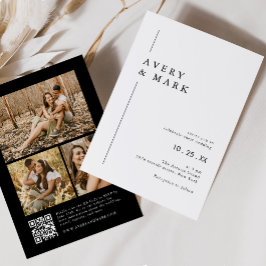 Schwarz-Weiß-Fotocollage QR-Code Hochzeit Einladung