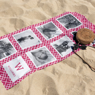 Schwarz-Weiß-FotoCollage Rosa Monogramm Strandtuch