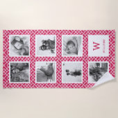 Schwarz-Weiß-FotoCollage | Rosa Monogramm Strandtuch (Vorderseite)