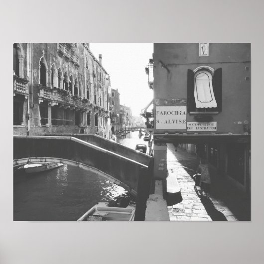 Schwarz-Weiß-Fotografie Venedig Italien Kanal Poster (Vorne)