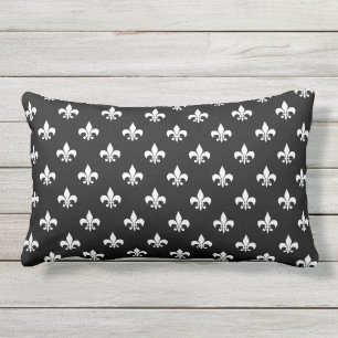 Schwarz-Weiß-Französische Fleur de Lis für den Auß Kissen Für Draußen