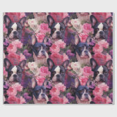 Schwarz-Weiß-Frenchie-Blumenpapier Geschenkpapier (Flach)
