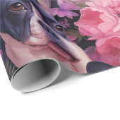 Schwarz-Weiß-Frenchie-Blumenpapier Geschenkpapier (Rolleneckpunkt)