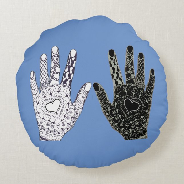 Schwarz-Weiß-Freundschaft Rundes Kissen (Rückseite)