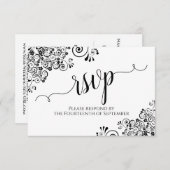 Schwarz & Weiß Frilly Elegante Calligrafy Wedding RSVP Karte (Vorne/Hinten)