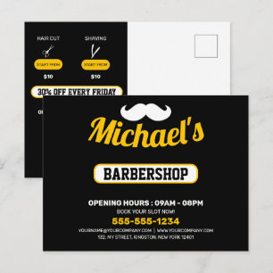 Schwarz-Weiß-Friseursalon-Marketing-Postkarte Postkarte