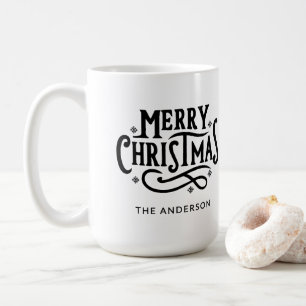 Schwarz-Weiß-frohe Weihnachten-Individuelle Name Kaffeetasse