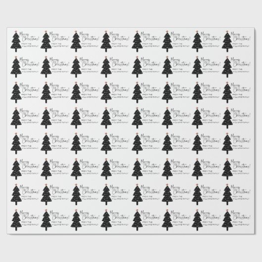 Schwarz-Weiß-frohe Weihnachtsbaum Name Geschenkpapier (Flach)
