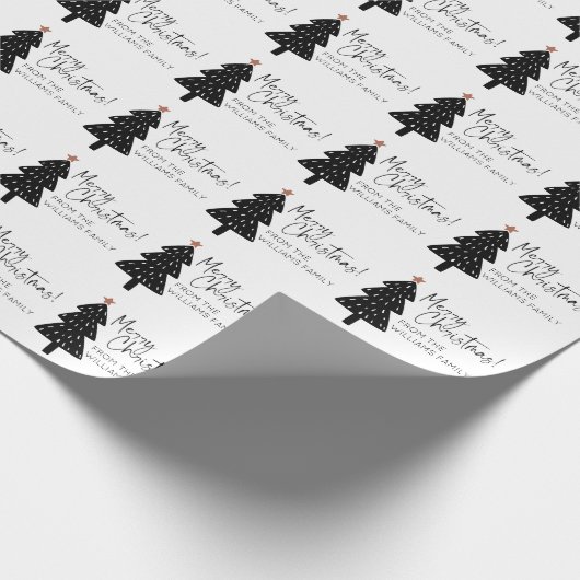 Schwarz-Weiß-frohe Weihnachtsbaum Name Geschenkpapier (Ecke)