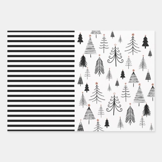 Schwarz-Weiß-frohe Weihnachtsbaum Streifen Geschenkpapier Set (Vorderseite 3)
