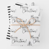 Schwarz-Weiß-frohe Weihnachtsbaum Streifen Geschenkpapier Set (Beispiel)