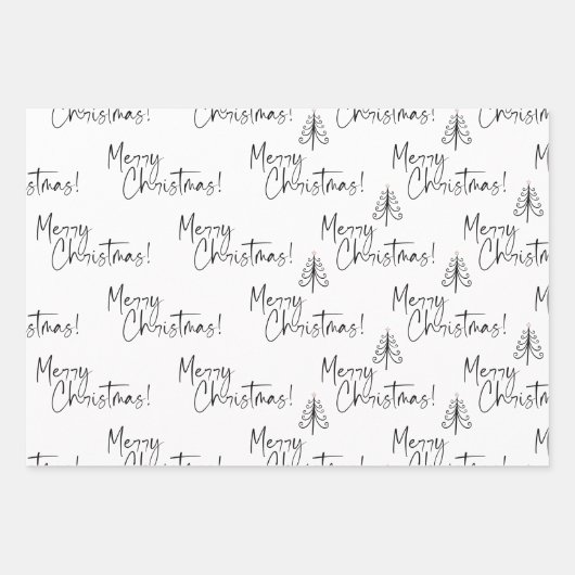 Schwarz-Weiß-frohe Weihnachtsbaum Streifen Geschenkpapier Set (Vorderseite)