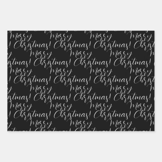 Schwarz-weiß frohe Weihnachtsbaumnacht Wrapping Geschenkpapier Set (Vorderseite)