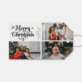 Schwarz-weiß frohe Weihnachtsfamilienfoto Collage Geschenkanhänger