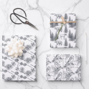 Schwarz-weiß Frohe Weihnachtsgeschenke  Geschenkpapier Set