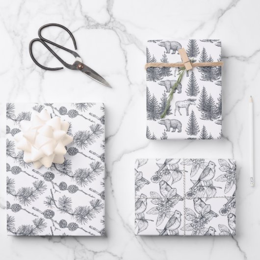 Schwarz-weiß Frohe Weihnachtsgeschenke  Geschenkpapier Set (Vorderseite)