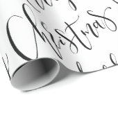 Schwarz-Weiß frohe Weihnachtskalligraphie Geschenkpapier (Rolleneckpunkt)