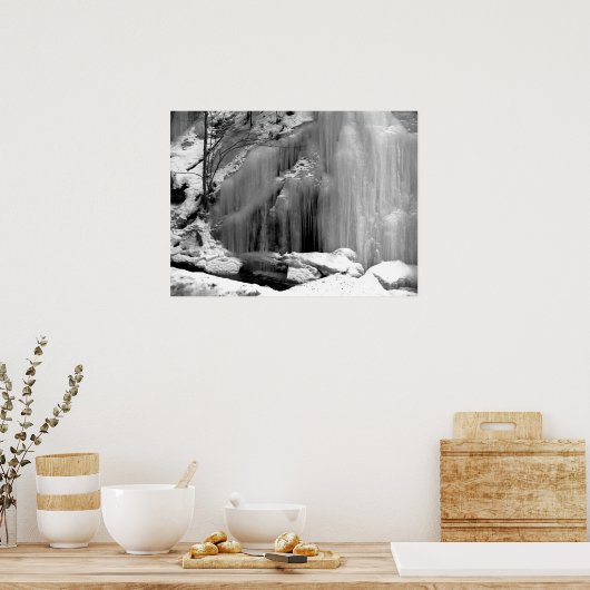 Schwarz-Weiß-Frozen-Wasserfall Poster (Küche)